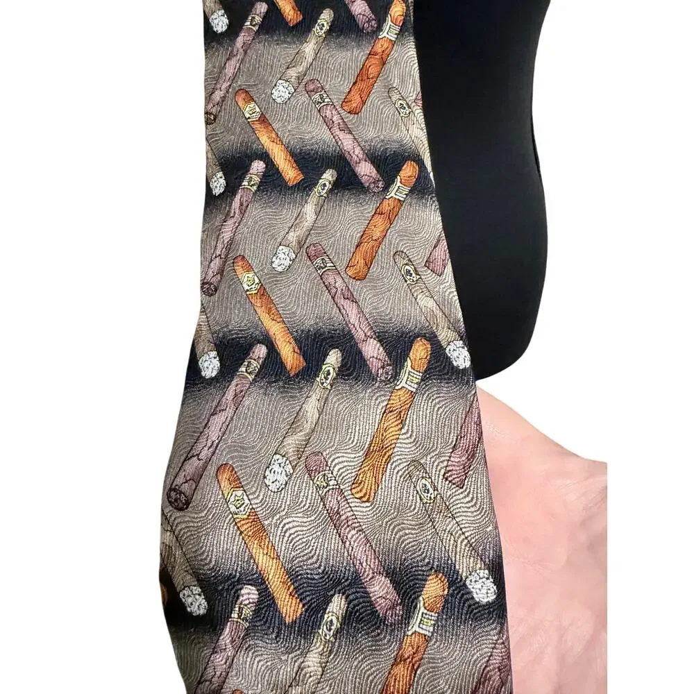 Novel ties Roffe 100% silk neck tie cigar novelty gentlemen tobacco menswear USA